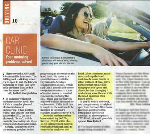 Mention in the Sunday Times Car Clinic